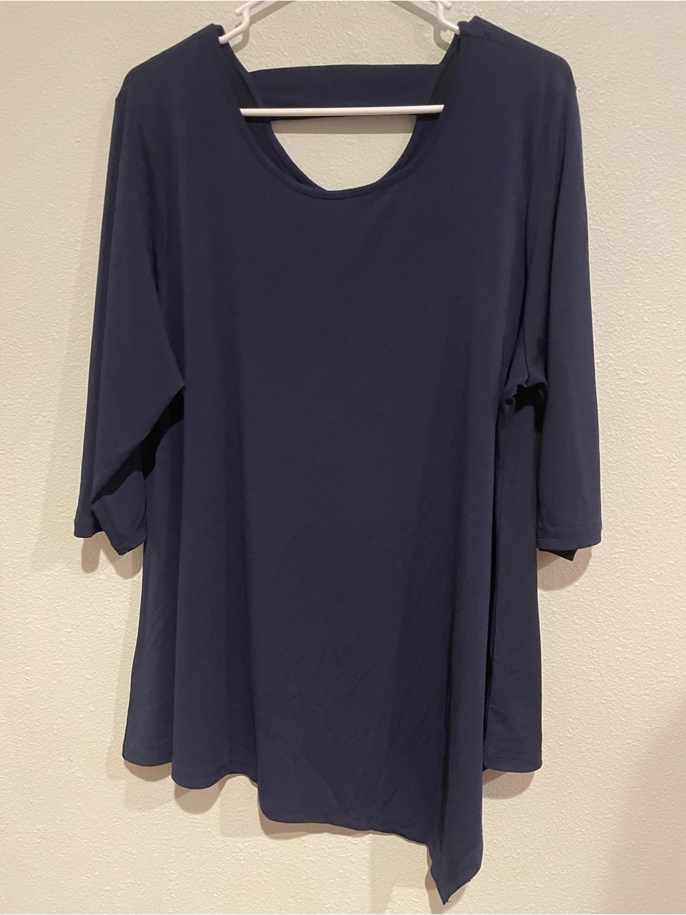 NY Collection Navy Scoop Neck Asymmetrical Tunic